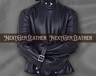 Heavy duty cowhide leather unisex straitjacket jacket with secure buckle closure | for Cosplay