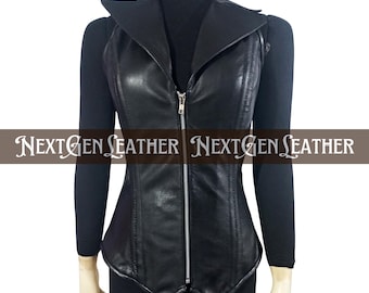 Black Sheepskin Leather Vest: Women's Slim Fit Moto Outerwear