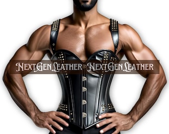 Nieten Schaffell Leder Korsett: Unisex Taillenkorsett