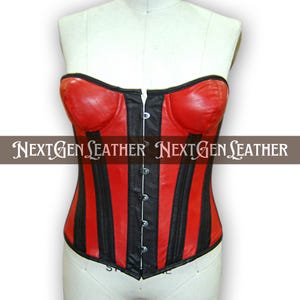 Red & Black Sheepskin Leather Corset: Gothic Steampunk Waist Cincher