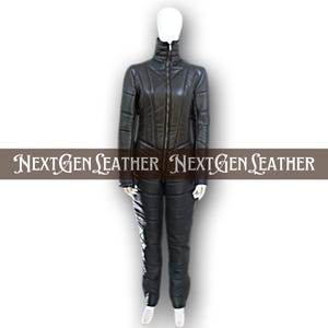 Black Sheepskin Leather Catsuit: Slim Fit Jumpsuit with Zippers