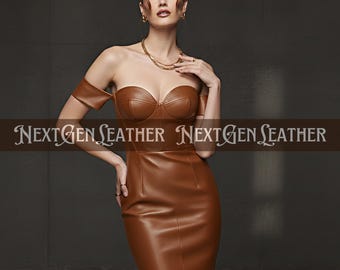 Frauen Schaffell Leder Schulterfrei Kleid mit strukturiertem Design