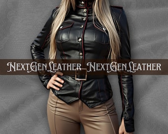 Schwarze Damen-Lederjacke aus Lammfell – Schmale Passform mit Gürtel, modische, militärisch inspirierte Oberbekleidung