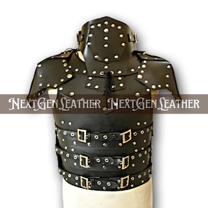 Black Leather Armor for Men – Full Chest and Shoulder Costume Gear for Fantasy, LARP, and Roleplay Events | Mature