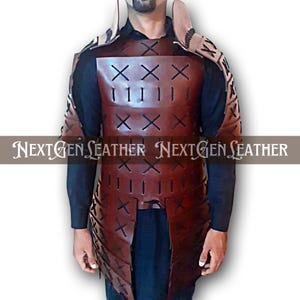 Men’s Brown Leather Armor Set – Premium Chestplate & Shoulder Guards | Medieval Warrior Costume for LARP or Cosplay | Mature