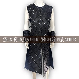 Medieval Leather Armor Vest with Arm Bracers for Men – Black Studded Warrior Costume for Cosplay, LARP, or Themed Events | Mature