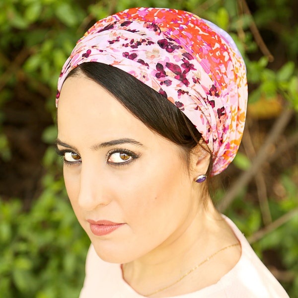 Multi colored head scarf – Floral headcovering  – Hair snoods – Chiffon Headpiece