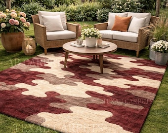 Tappeto in lana annodato a mano / Tappeto astratto beige bordeaux