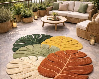 Hand Tufted Wool Monstera Leaf Rug | Boho Tropical Carpet