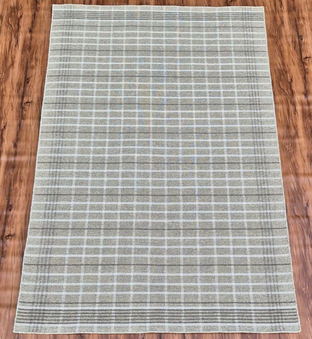 Handwoven Grey Wool Flatweave Rug, Modern Scandinavian Plaid Area Rug ...