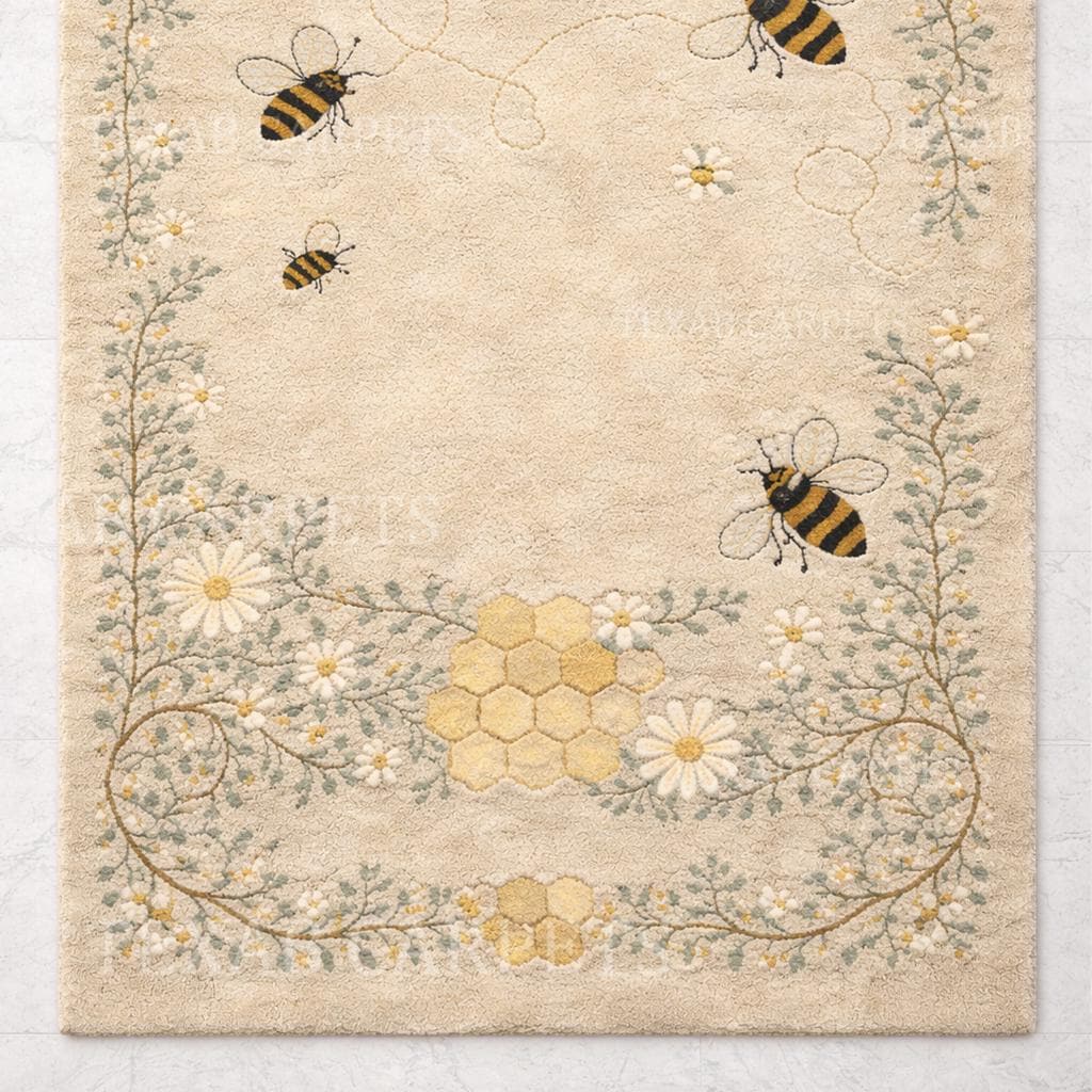 Bee Yellow Rug Hand Tufted Wool Bee Rug, Cottagecore Floral Honeycomb Carpet - Etsy