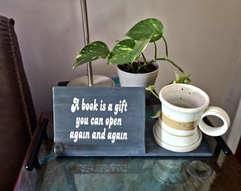 Wooden Book Stand with Coaster: Reader Gift / Desk Organizer