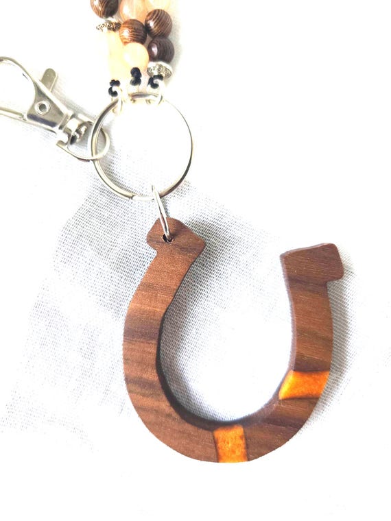 Ready-Made Wooden Horseshoe Keychain with Beaded Strap – Boots & Brims Collection