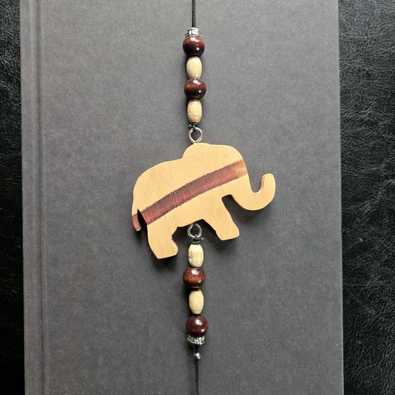 Elephant Bookmark Sling, Handmade Wood and Resin Beaded Elastic Bookmark, Elephant Lover Gift, Unique Gift for Readers