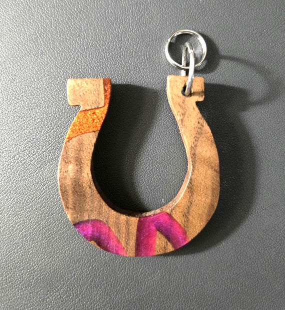 Wooden Horseshoe Keychain/ Bag Charm - Pink / Orange Accent - Boots & Brims Collection
