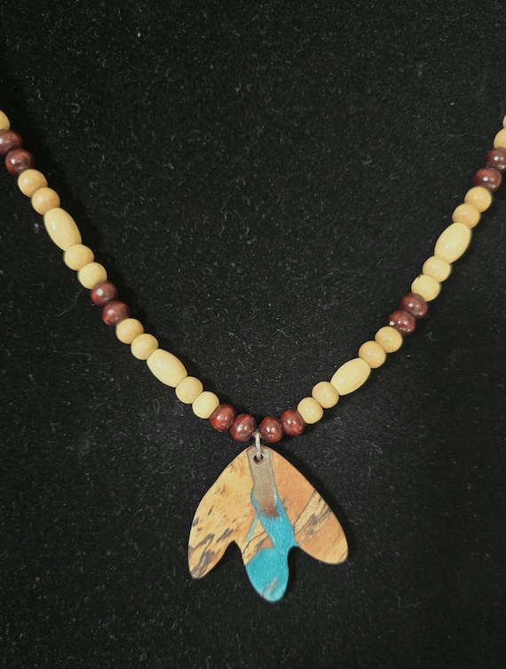 Handmade Spalted Maple Wood Resin Necklace – Teal Blue River Pendant – Riverwood Dreams Collection