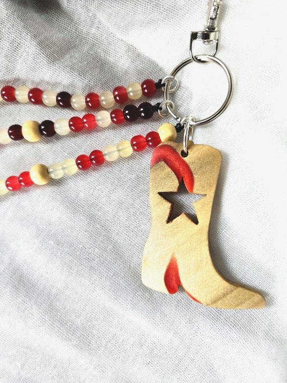 Handmade Wooden Cowboy Boot Keychain – Western Wood and Resin Bag Charm – Boots & Brims Collection