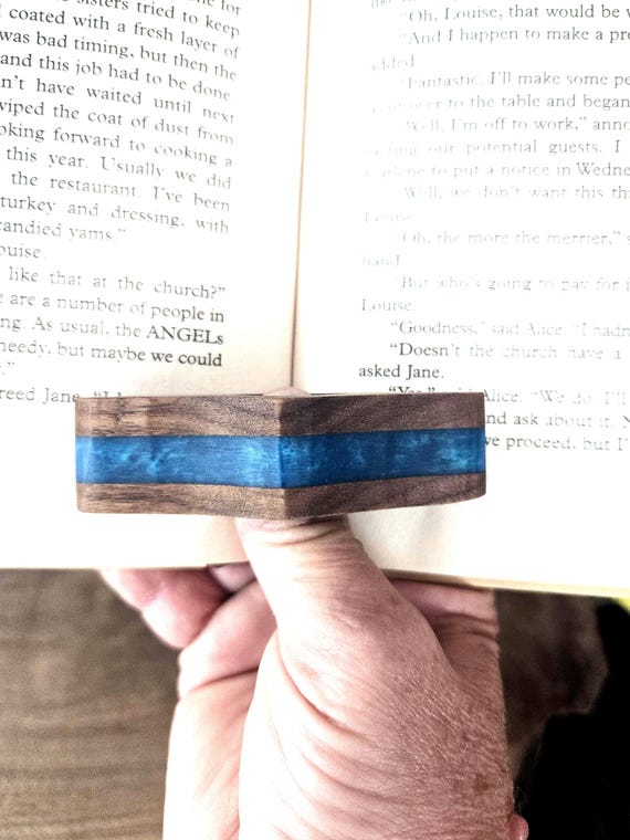 Handmade Wood & Blue Resin Thumb Page Holder | Wooden Book Page Holder | Book Lover Gift | Reading Accessory
