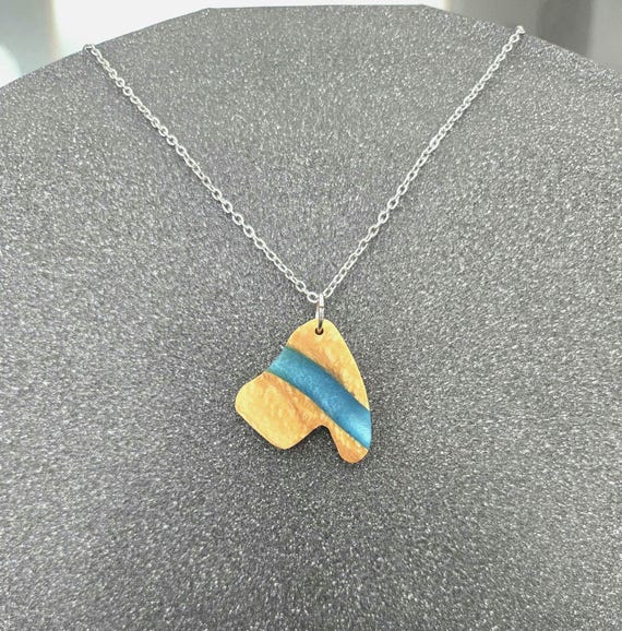 Teal Resin Wood Necklace | Handmade Riverwood Pendant | Nature Inspired Jewelry