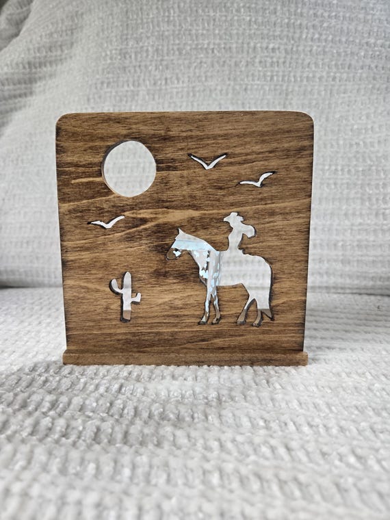 Western Horse Candle Holder | Scroll Saw Wood Candle Screen | Rustic Horse & Desert Decor | Handcrafted Wooden Tealight Holder