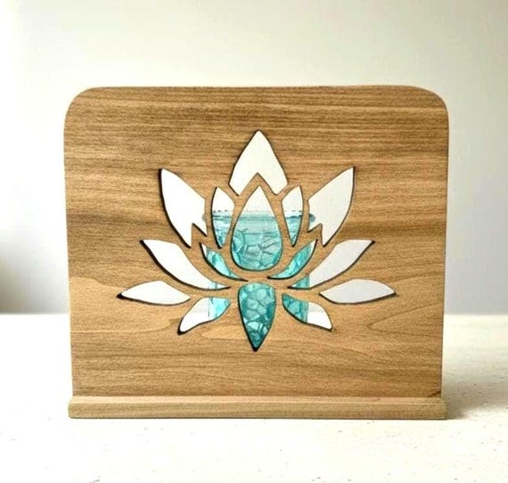 Lotus Flower Candle Holder, Wooden Tealight Lantern for Meditation & Yoga, Boho Zen Home Decor, Handcrafted Lotus Shadow Box