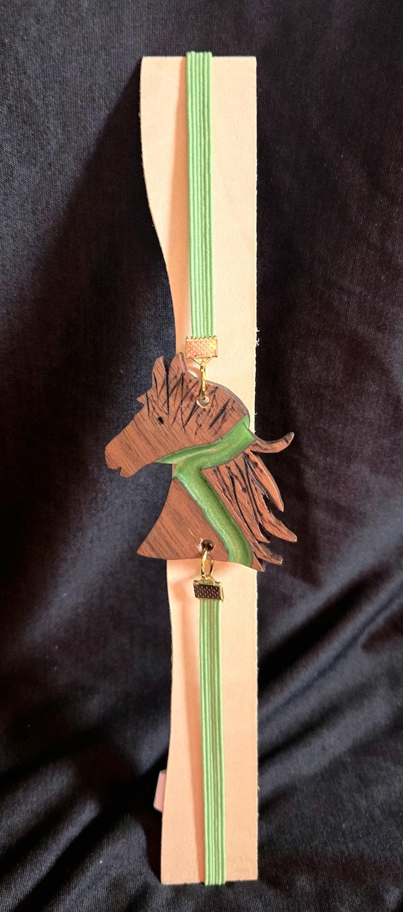 Horse Bookmark Sling, Wood and Resin Elastic Bookmark, Handmade Gift for Horse Lovers and Readers