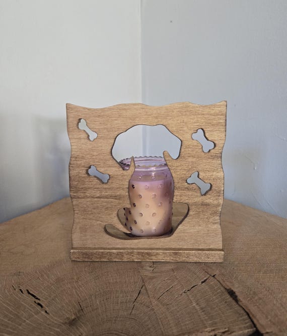 Wooden Dog and Bones Candle Holder, Hand Cut Dog Lover Gift, Rustic Pet Decor, Whispering Light Collection