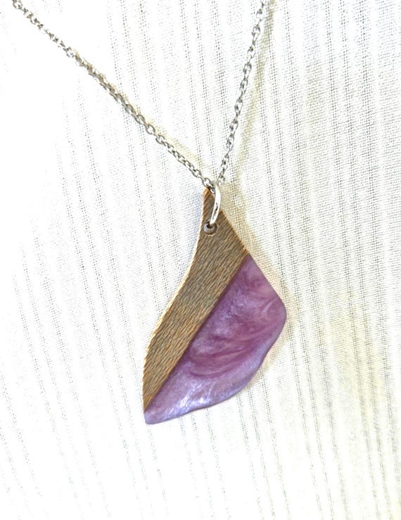 Wood & Lavender Resin Necklace – Timberline Collection -Handmade Pendant on Silver Chain - Rustic Nature Jewelry