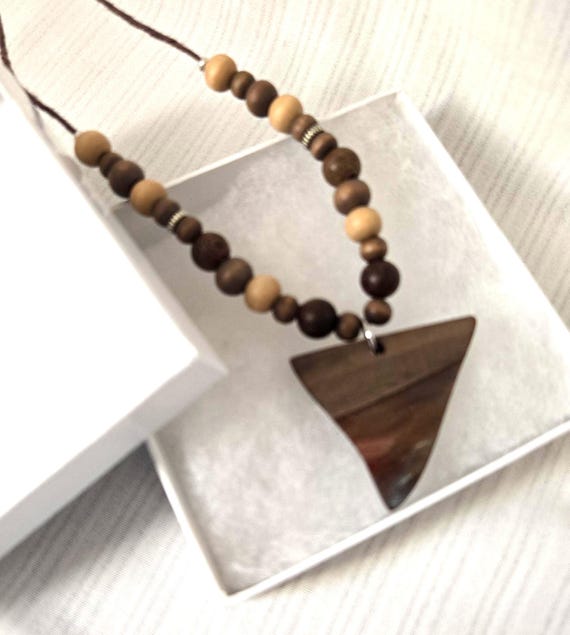 Handmade Walnut Wood Resin Necklace – Rustic Earthtone Pendant