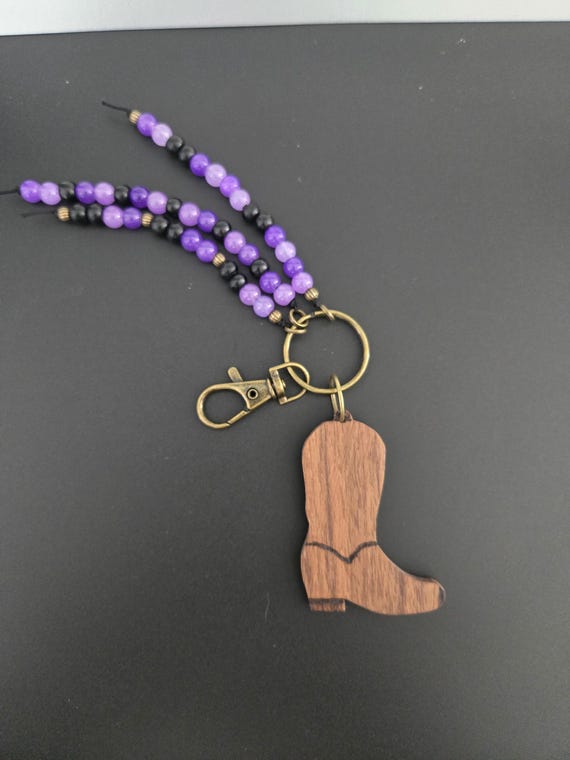 Western Cowboy Boot Keychain, Purple Beaded Cowgirl Charm, Cowboy Boot Key Ring, Boho Western Accessories, Gift for Cowgirl, Bag Tassel