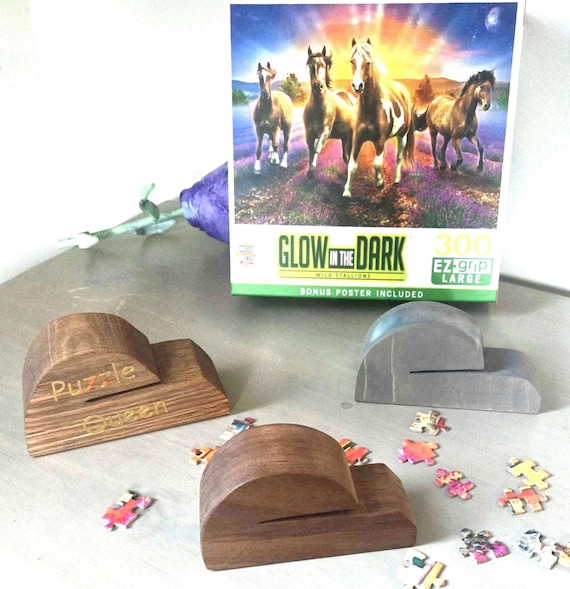 Personalized Puzzle Lid Holder | Custom Walnut or Oak Puzzle Box Stand | Piece by Piece Collection | Jigsaw Accessory | 5th Anniversary Wood