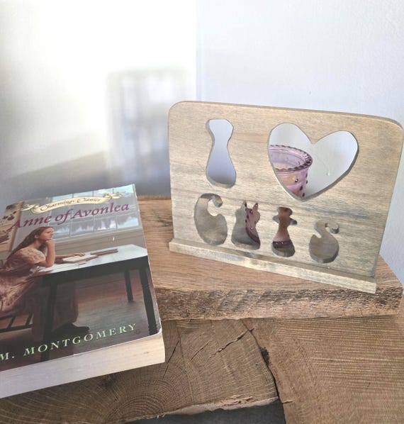 I Love Cats Wooden Candle Holder, Hand Cut Cat Lover Decor, Rustic Gray Luminary, Whispering Light Collection