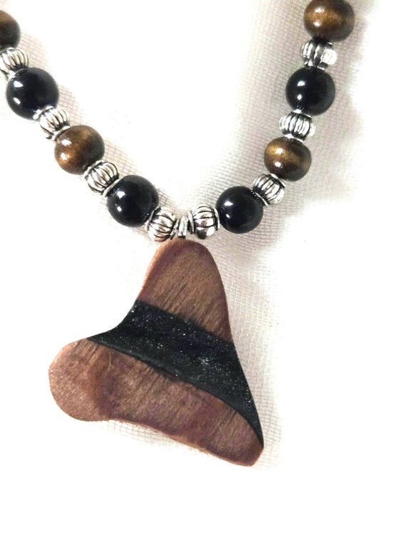 Shark Tooth Wood & Resin Necklace – Beachwood Dreams Collection – Handmade Ocean Pendant – Natural Boho Jewelry