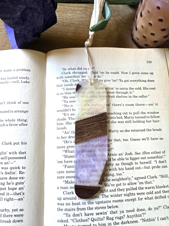 Lavender and Pearl Wood & Resin Bookmark with Cream Tassel | Handmade Book Lover Gift