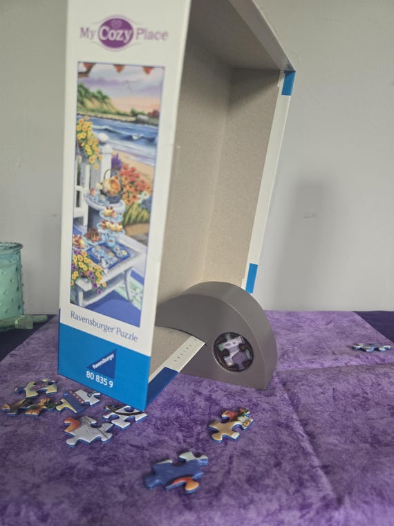 Painted Pine Puzzle Lid Holder | Wooden Puzzle Box Stand | Jigsaw Puzzle Accessory | Puzzle Lover Gift | Handmade Puzzle Holder