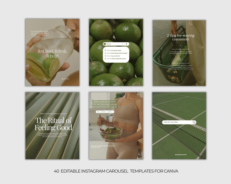 Wellness Instagram Carousel Templates | Canva Social Media Pack ...