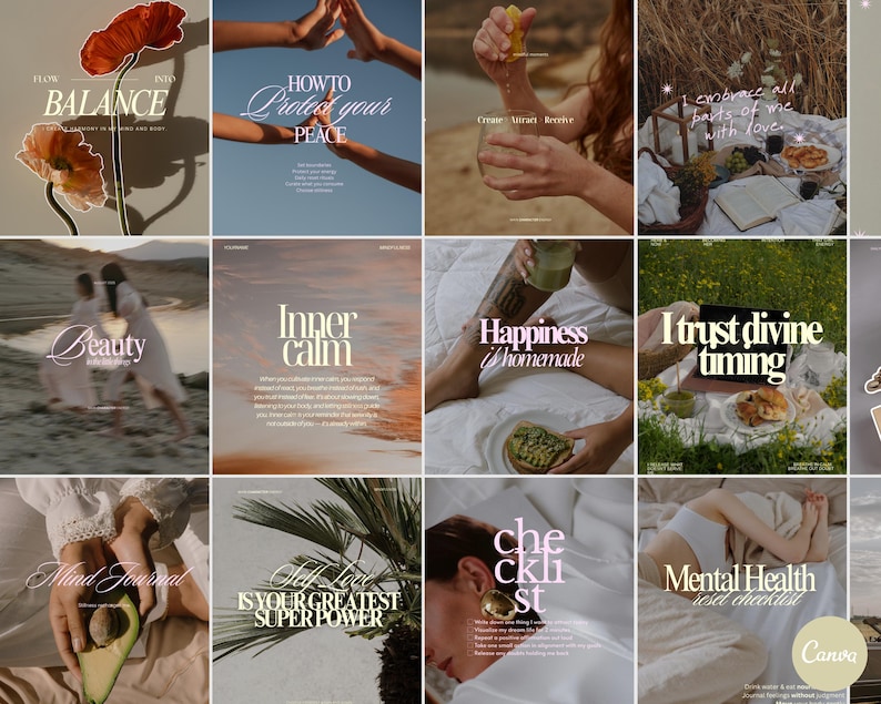 Wellness Instagram Carousel Templates | Canva Social Media Pack ...