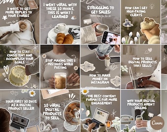 40 plantillas de Instagram para creadores de contenido, paquete de Canva para gestores de redes sociales e influencers de contenido generado por el usuario.