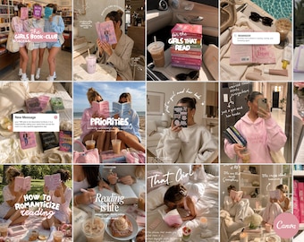 Plantillas para redes sociales de Bookstagram, paquete de Canva (descarga digital)