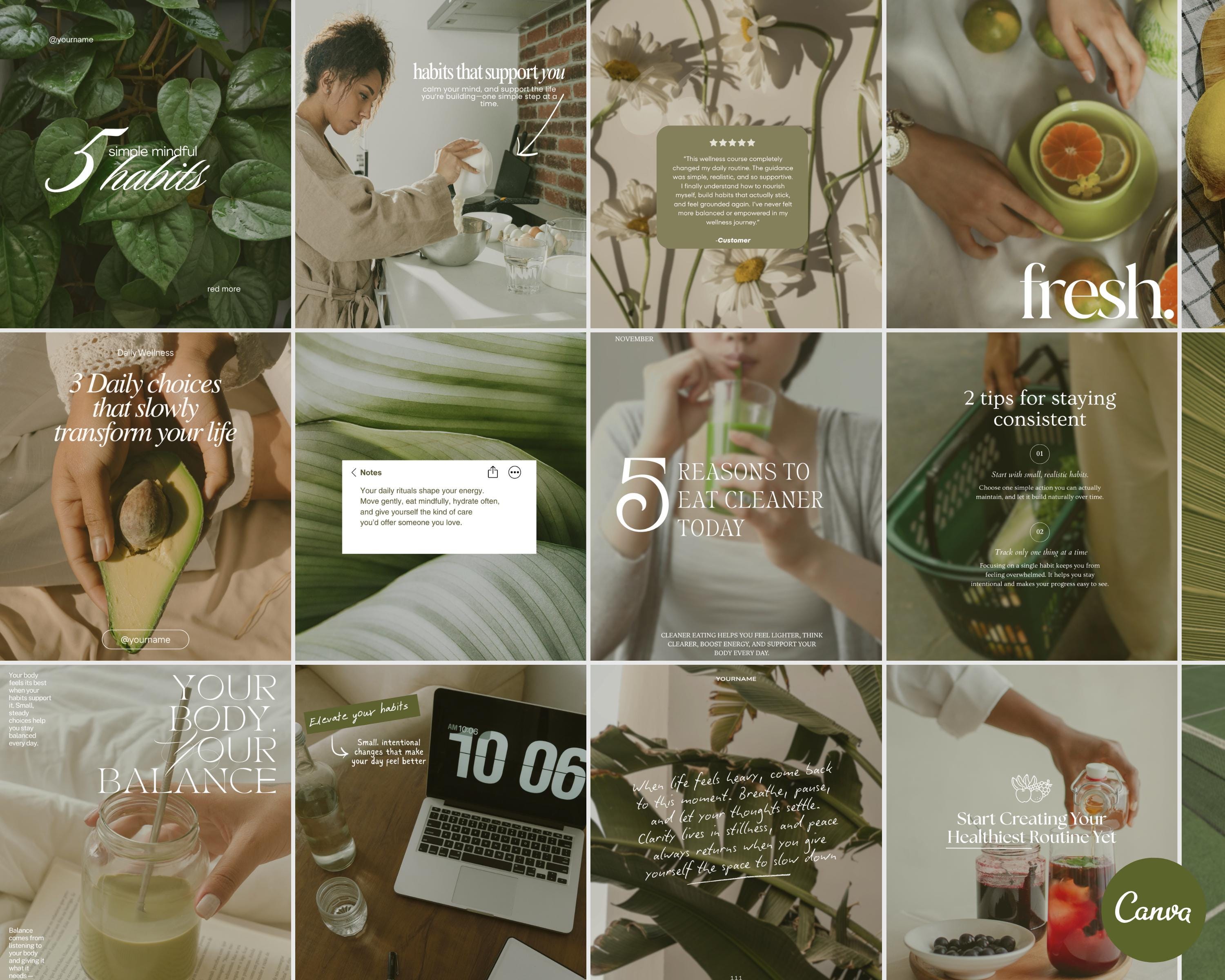 Wellness Instagram Carousel Templates | Canva Social Media Pack ...
