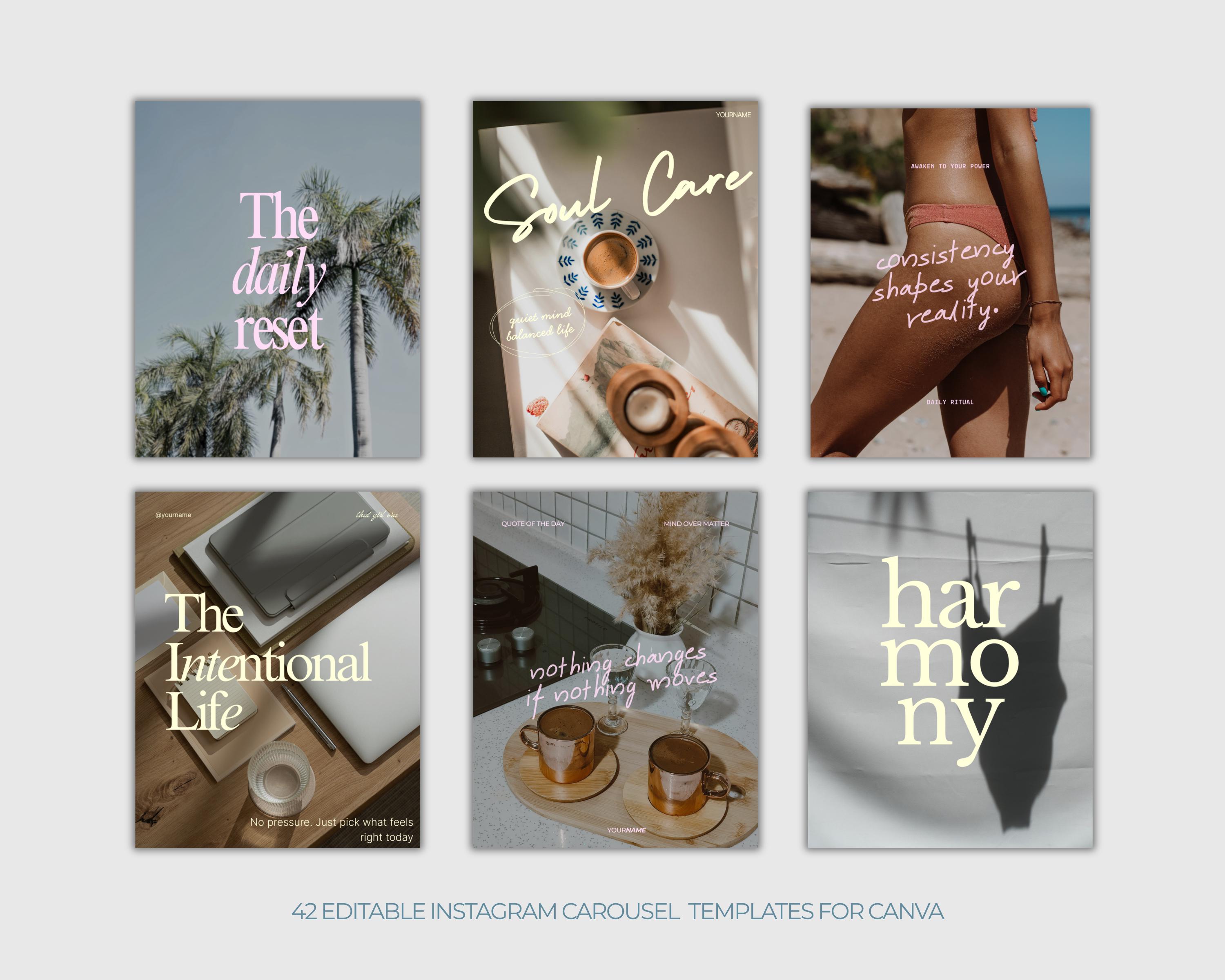 40+ Wellness Instagram Carousel Templates | Canva Social Media Pack ...