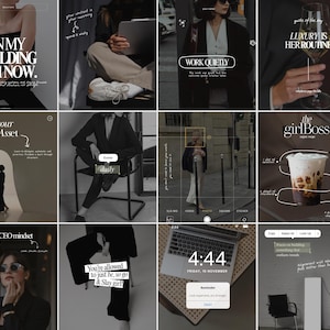 May include: A collection of images with text overlays. The text includes phrases such as "IN MY BUILDING ERA NOW," "Time is your biggest Asset," and "LUXURY IS HER ROUTINE." Other text includes "WORK QUIETLY," "daily," and "The CEO mindset."