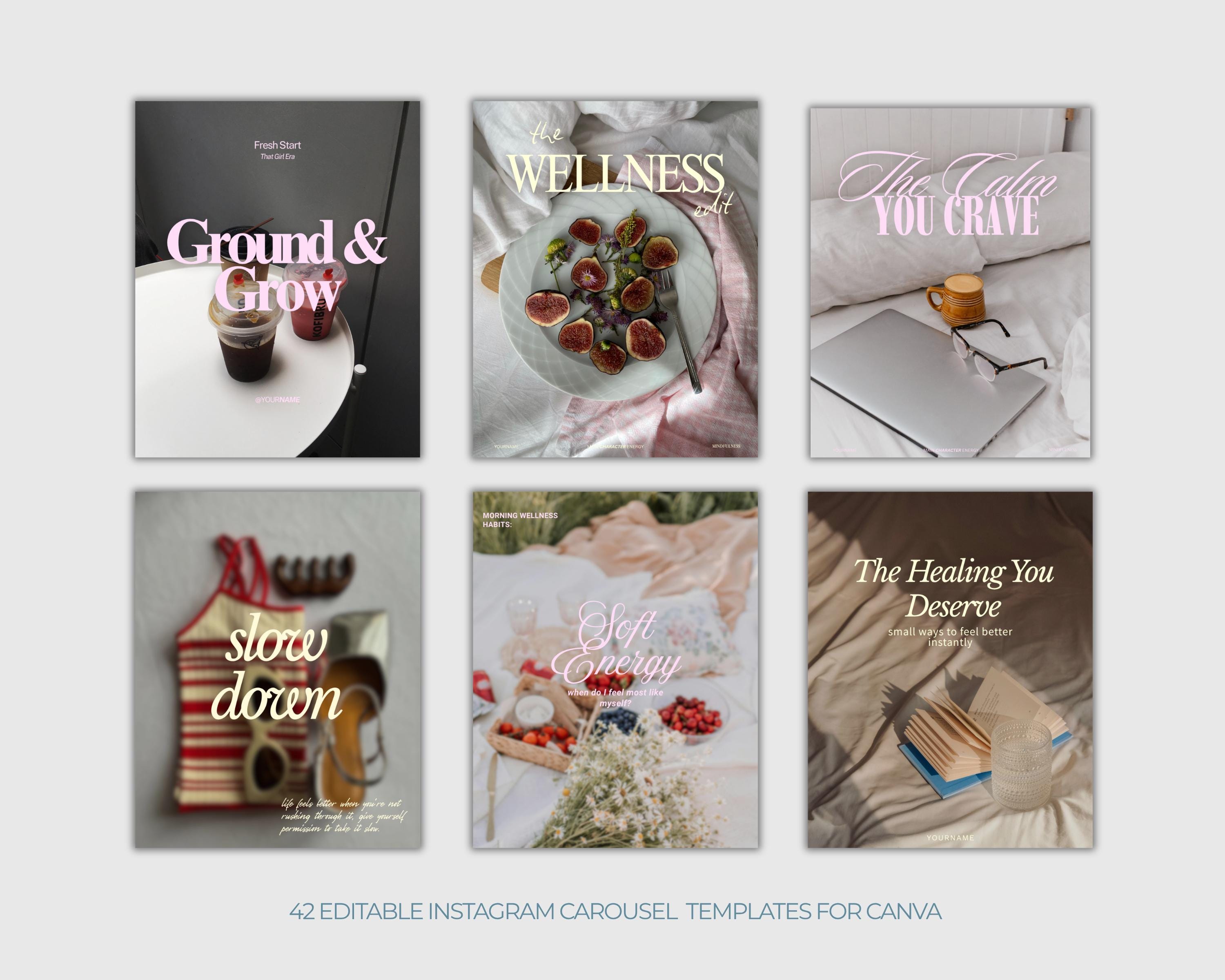 40+ Wellness Instagram Carousel Templates | Canva Social Media Pack ...