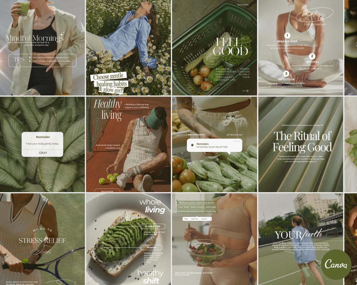 Wellness Instagram Carousel Templates | Canva Social Media Pack ...
