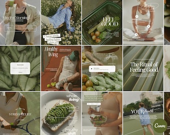 Wellness Instagram Carousel Templates | Canva Social Media Pack (Digital Download)