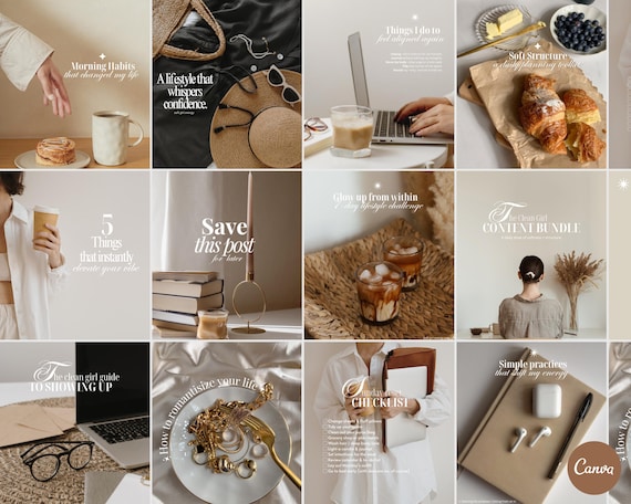 Instagram Carousel Canva Templates | Clean Girl Aesthetic, Beige Social Media (Digital Download)