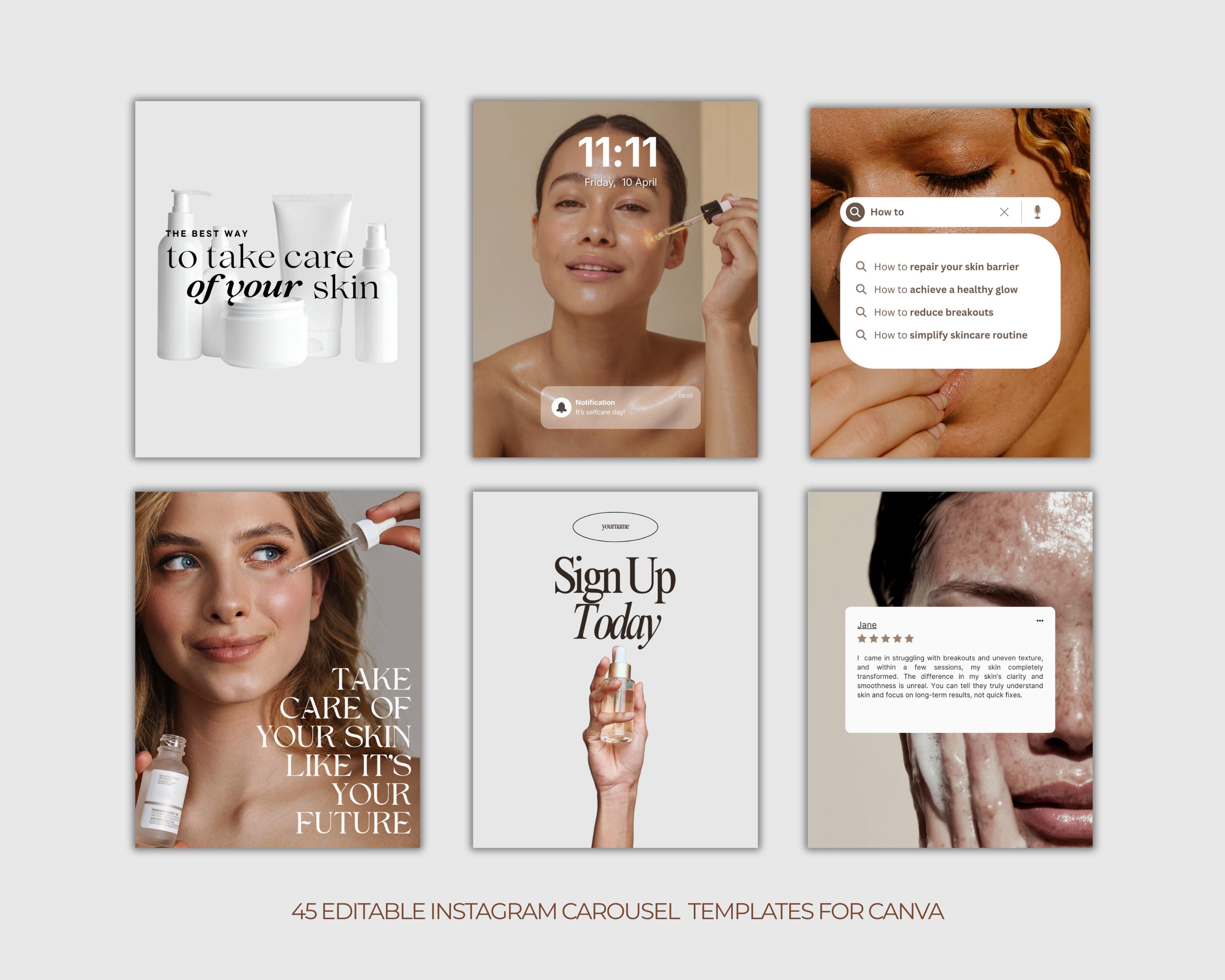 Skincare Instagram Carousel Templates | Beauty Content Canva Kit ...