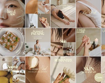 Hautpflege Instagram Karussell Vorlagen: Wellness & Self-Care (Canva Editable, 30 Slides) (Digital Download)