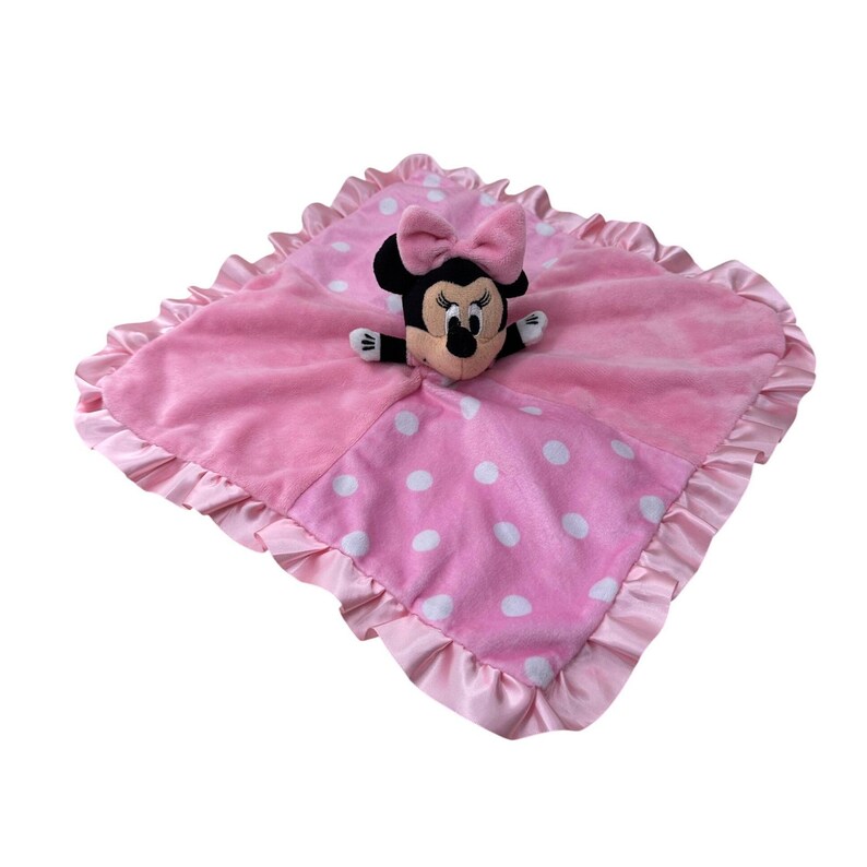 Disney Minnie Mouse Plush Lovey Security Blanket Pink Polka Dot Satin Trim 14in image 2