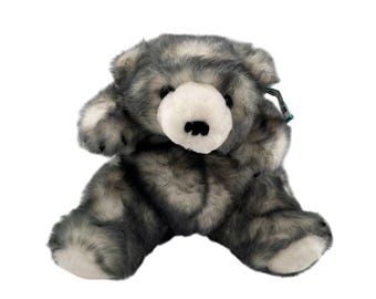 Vintage Grau weißer Plüsch-Teddybär, 15-Zoll-weiches Fell, Fine Toy Co. Ltd